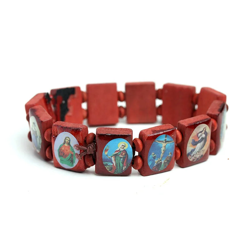 Natural Wooden Catholic Rosary Bracelet - Virgin Mary Jesus Christian Faith
