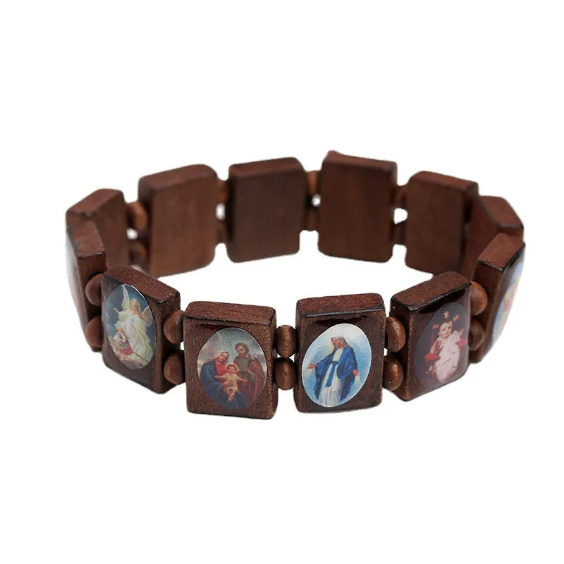 Natural Wooden Catholic Rosary Bracelet - Virgin Mary Jesus Christian Faith