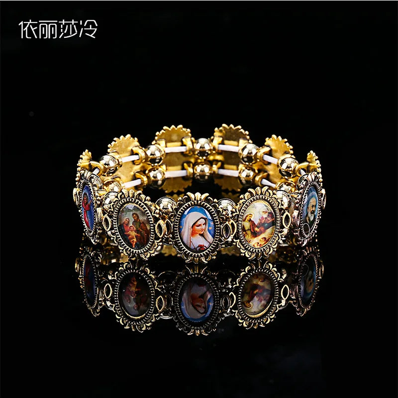 Catholic Rose Rosary Bracelet - Jesus Mary Angel Religious Jewelry