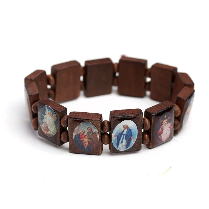 Natural Wooden Catholic Rosary Bracelet - Virgin Mary Jesus Christian Faith