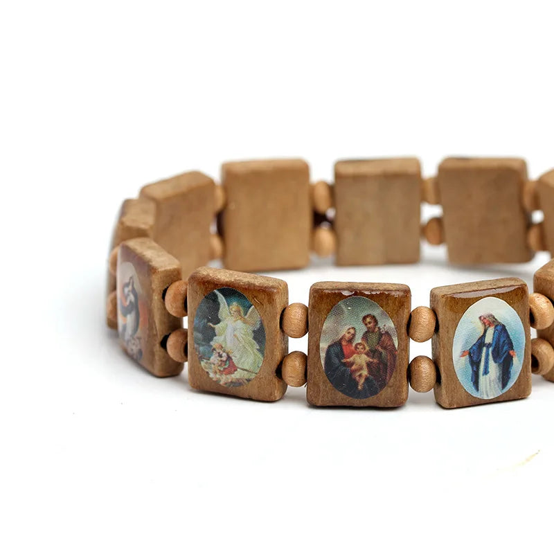 Natural Wooden Catholic Rosary Bracelet - Virgin Mary Jesus Christian Faith