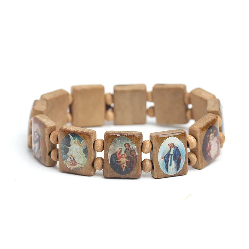 Natural Wooden Catholic Rosary Bracelet - Virgin Mary Jesus Christian Faith