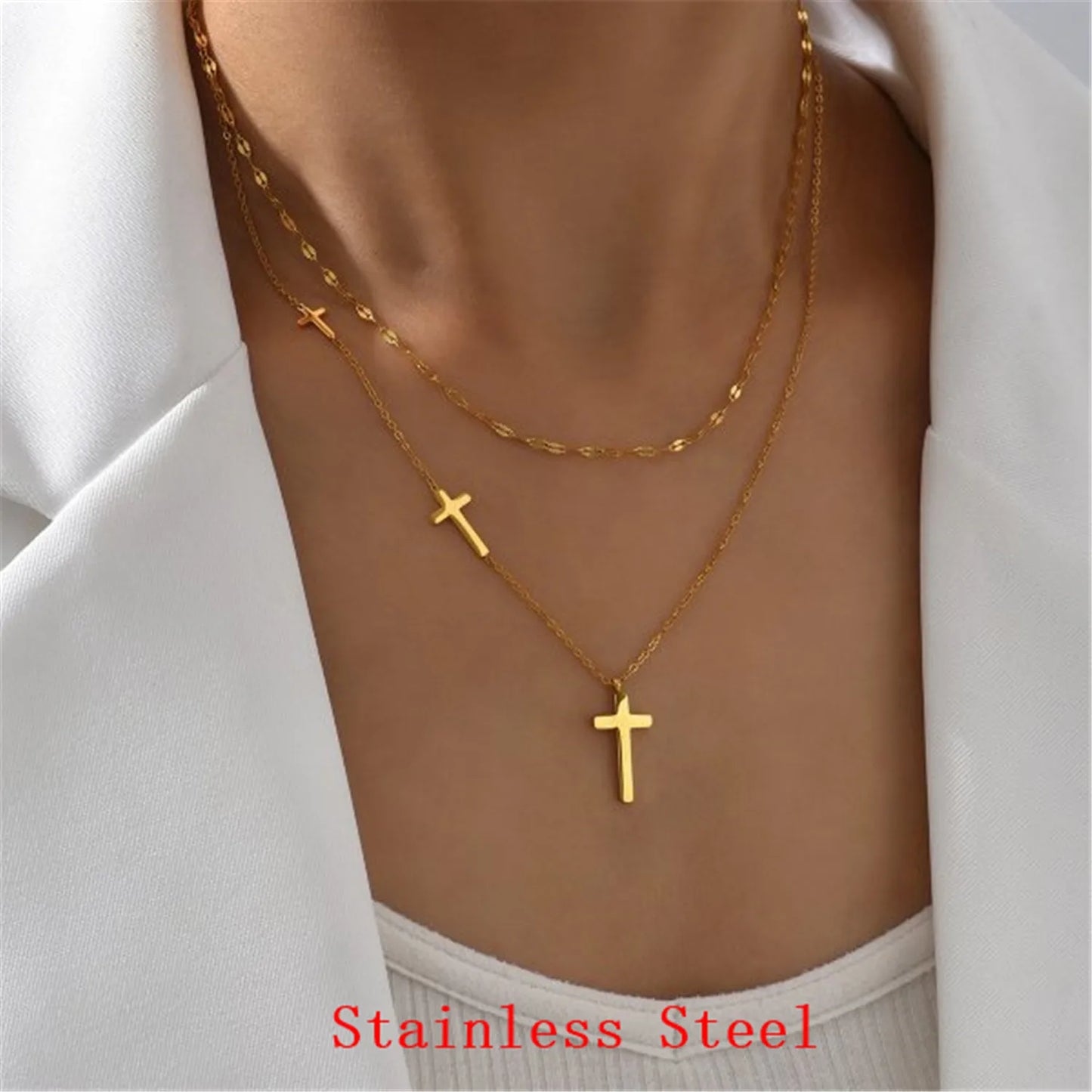 Rotatable Crown Rhinestone Cross Choker Necklace Set - Christian Jewelry Gift