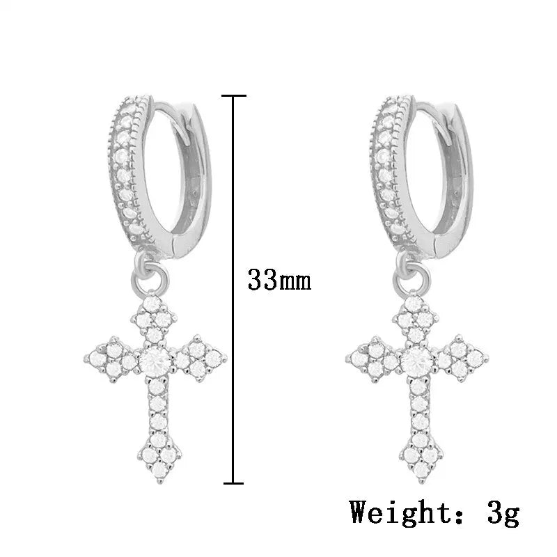 Classic Cross Point-Drill Crystal Earrings - White Hip Hop Party Jewelry