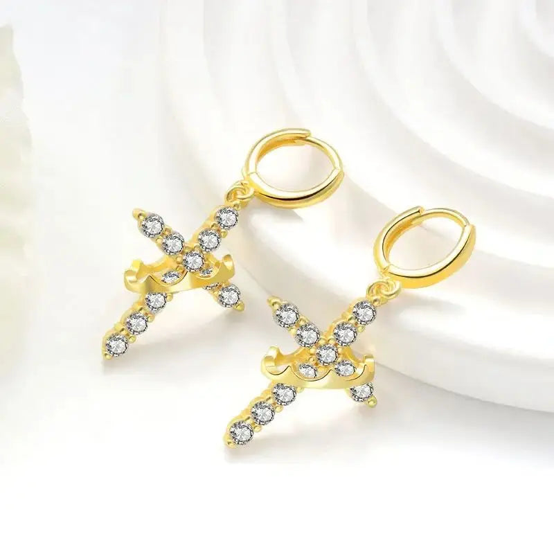 Rotatable Crown Rhinestone Cross Choker Necklace Set - Christian Jewelry Gift