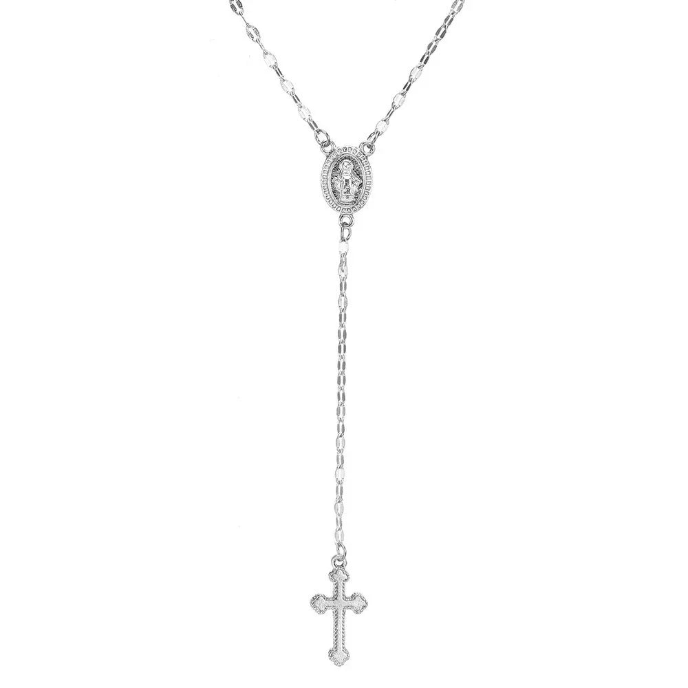 Vintage Christian Cross Rosary Pendant Necklace - Religious Jewelry for Women
