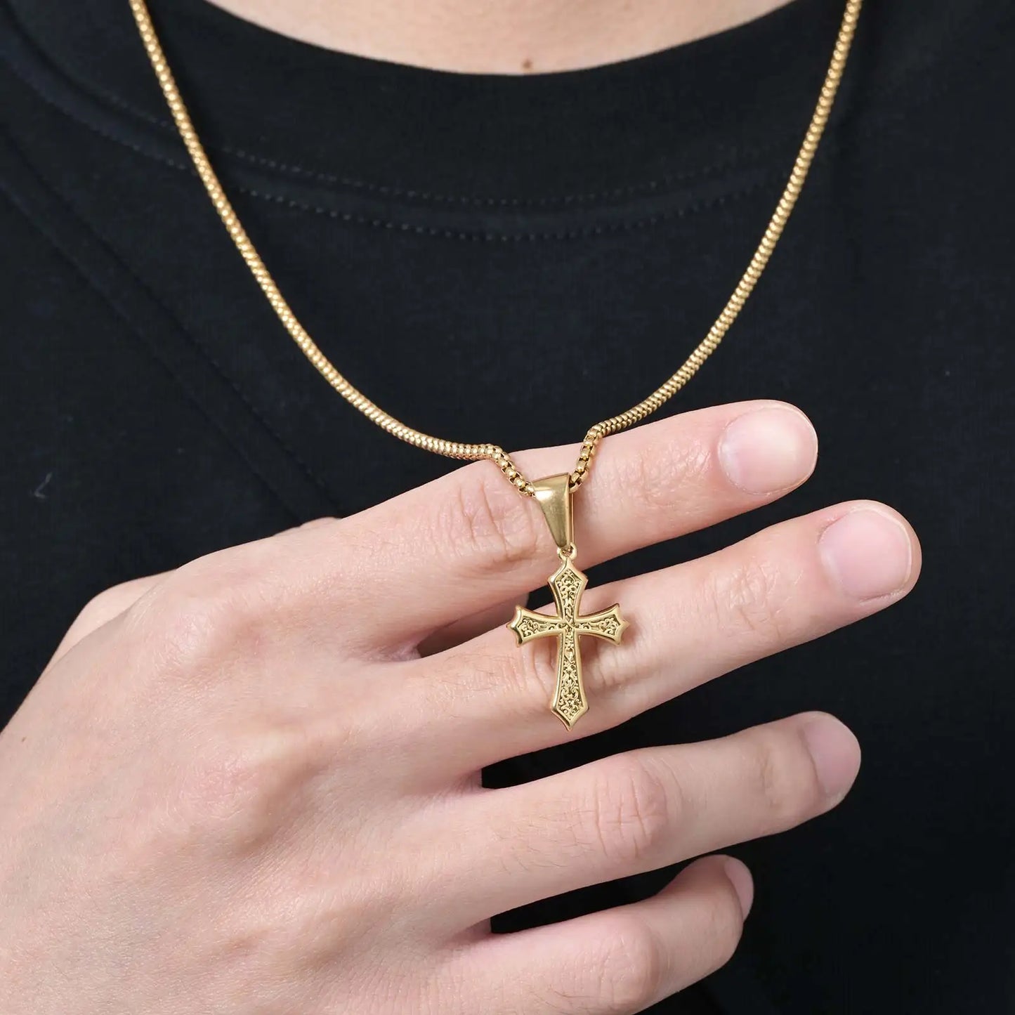 Hip Hop Cross Necklace - 50/55/60cm Stainless Steel Chic Cross Pendant