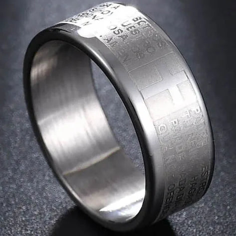 Stainless Steel Cross Ring Christian Jesus Christ Lord Prayer for Men and Women