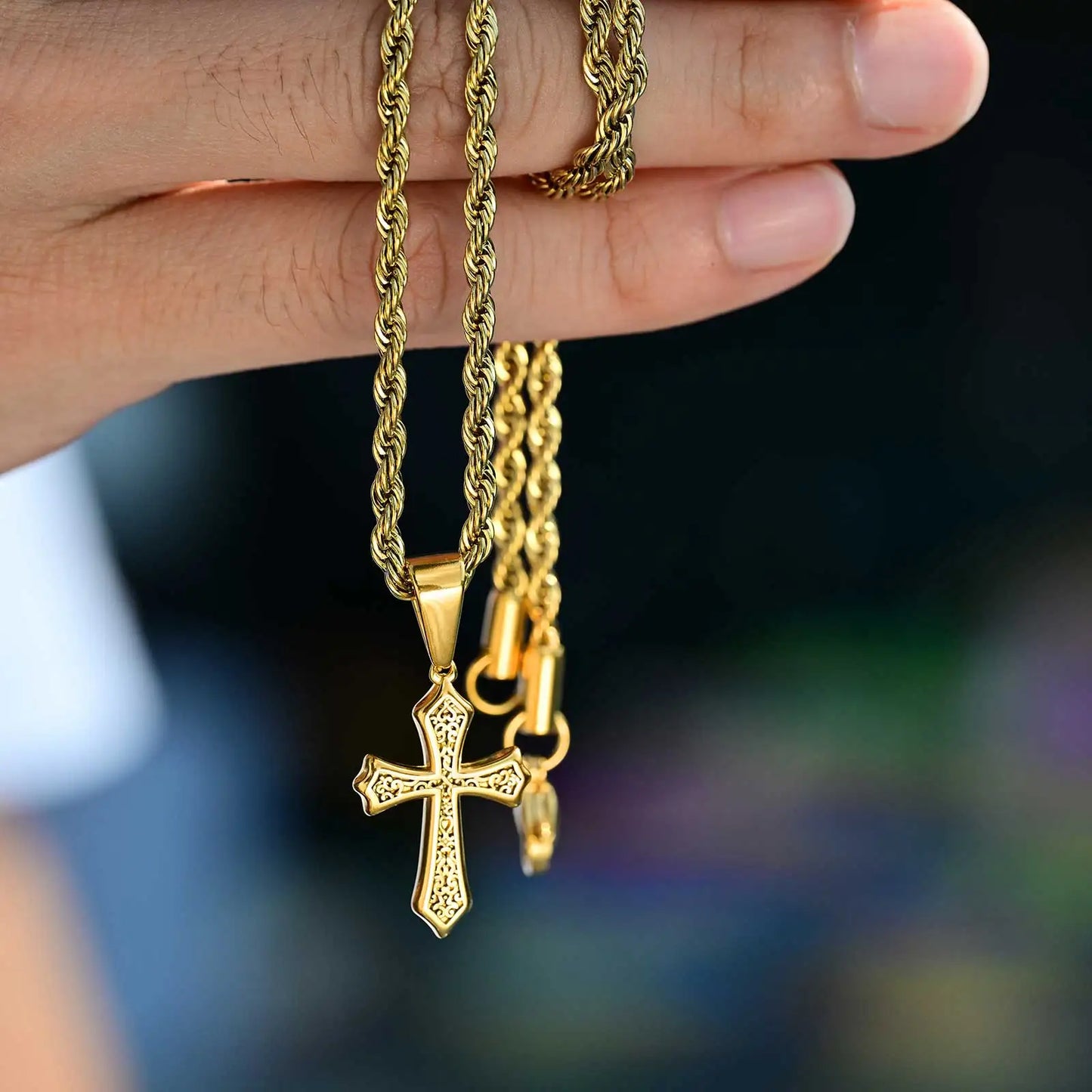 Hip Hop Cross Necklace - 50/55/60cm Stainless Steel Chic Cross Pendant