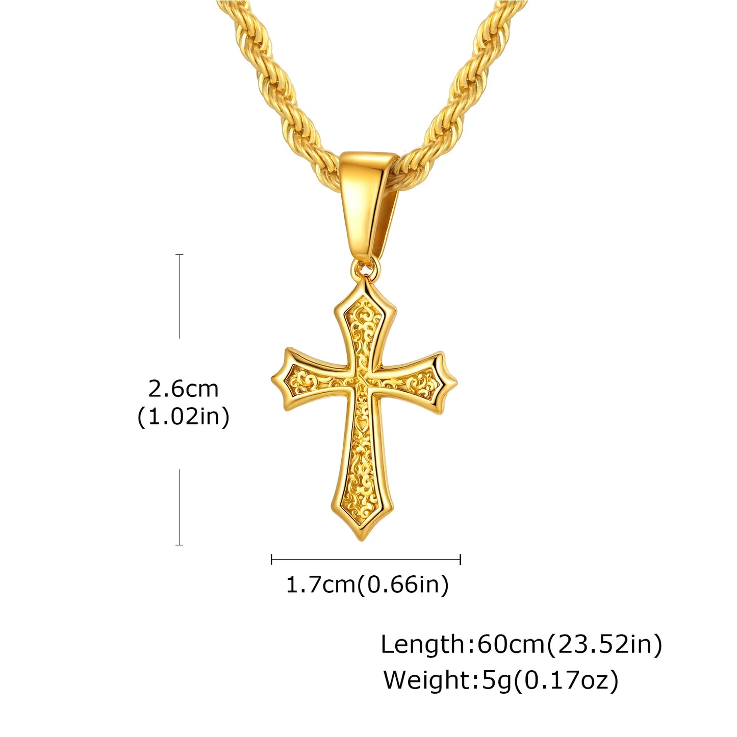 Hip Hop Cross Necklace - 50/55/60cm Stainless Steel Chic Cross Pendant