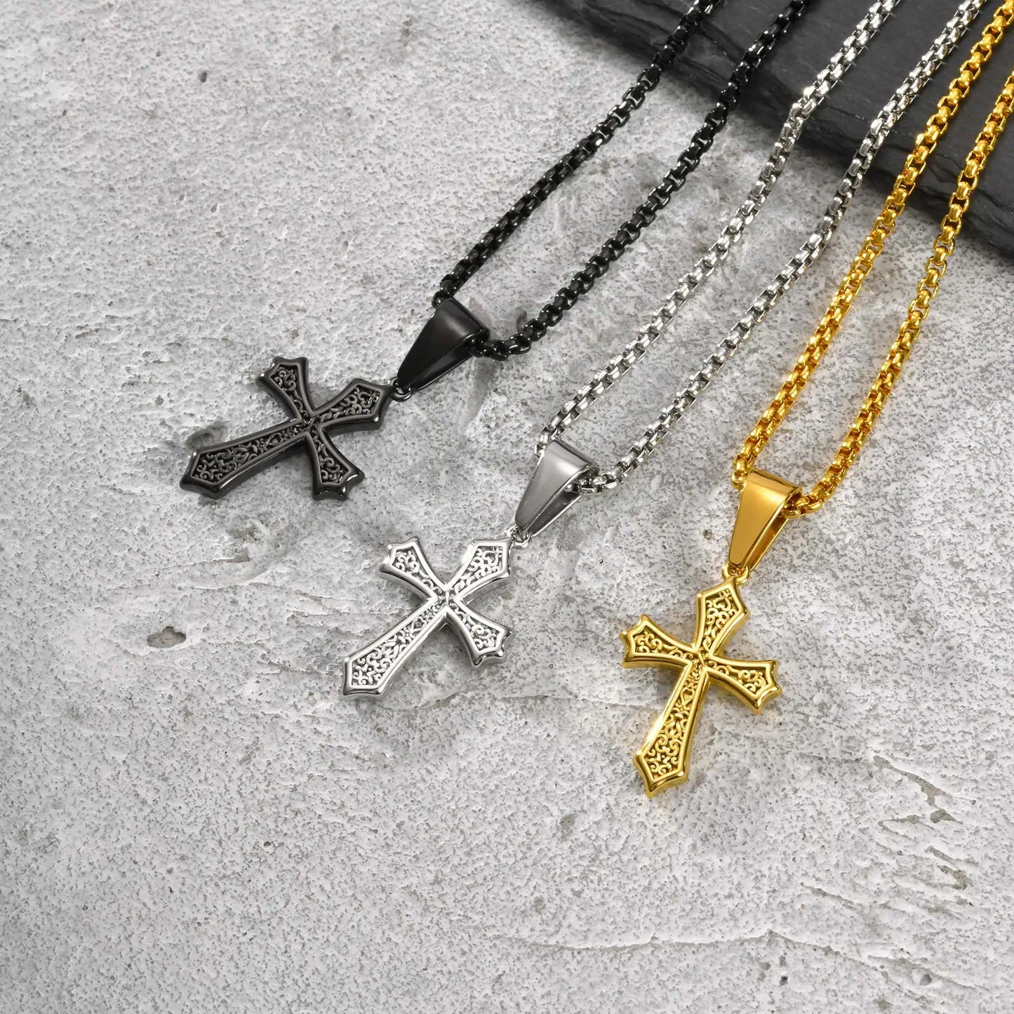 Hip Hop Cross Necklace - 50/55/60cm Stainless Steel Chic Cross Pendant