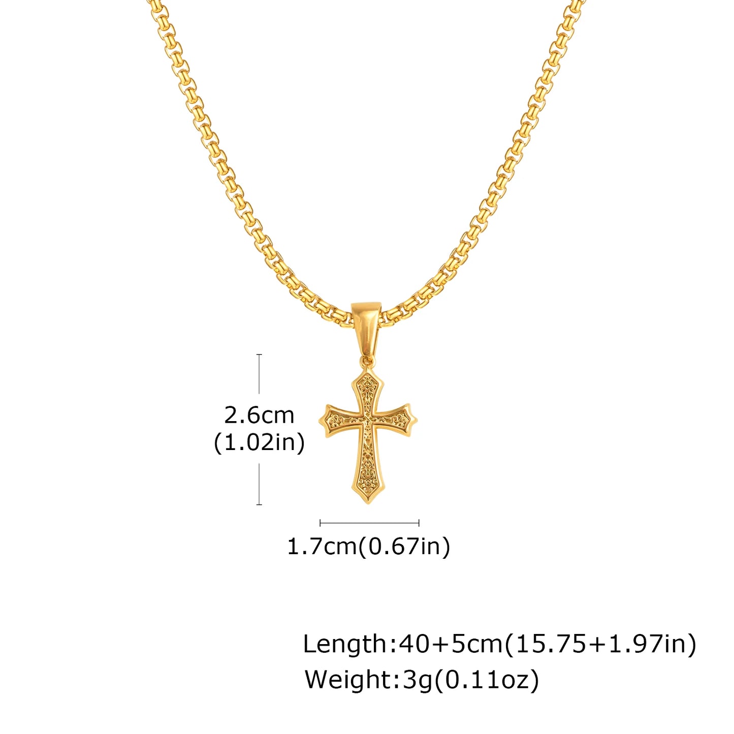 Hip Hop Cross Necklace - 50/55/60cm Stainless Steel Chic Cross Pendant