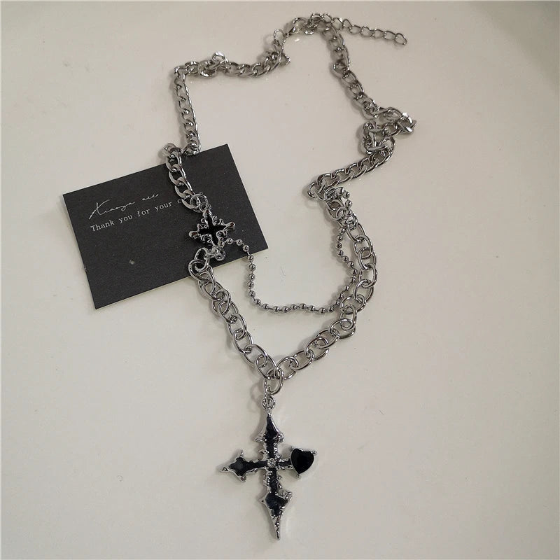 Cross Necklace Zircon Pendant - Hip Hop Bling Fashion Stainless Steel