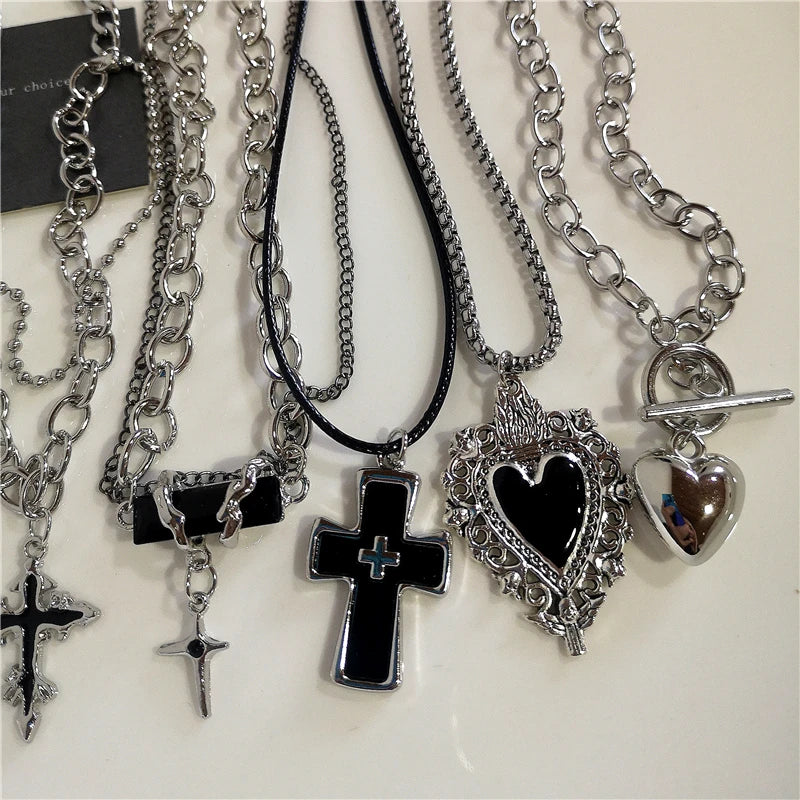 Cross Necklace Zircon Pendant - Hip Hop Bling Fashion Stainless Steel