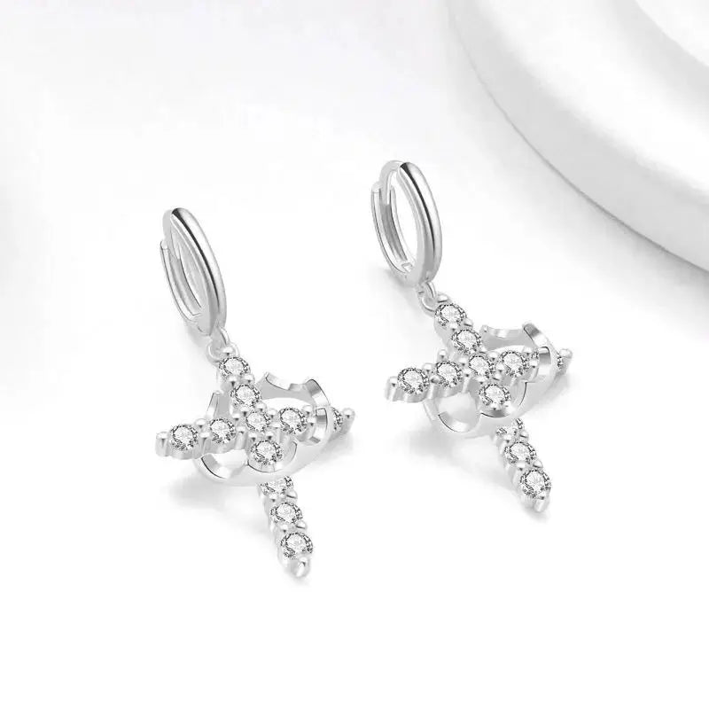 Rotatable Crown Rhinestone Cross Choker Necklace Set - Christian Jewelry Gift