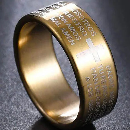 Stainless Steel Cross Ring Christian Jesus Christ Lord Prayer for Men and Women