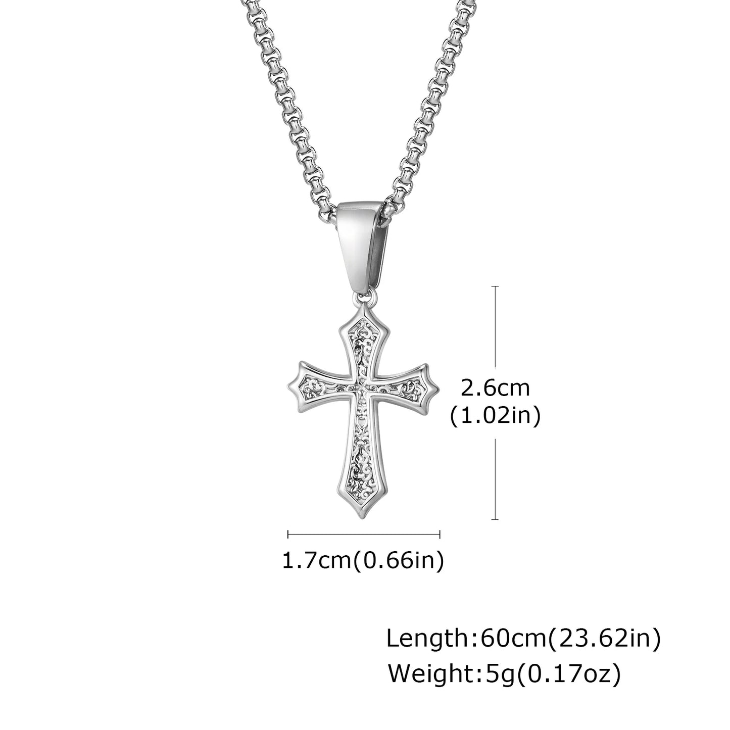 Hip Hop Cross Necklace - 50/55/60cm Stainless Steel Chic Cross Pendant