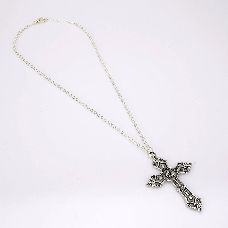 Vintage Gothic Cross Necklace for Women - Christian Punk Jewelry Long Chain Choker
