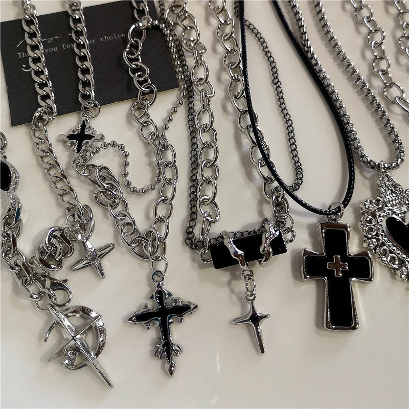 Cross Necklace Zircon Pendant - Hip Hop Bling Fashion Stainless Steel