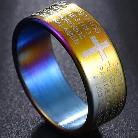 Stainless Steel Cross Ring Christian Jesus Christ Lord Prayer for Men and Women
