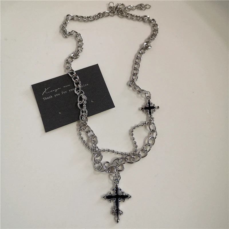 Cross Necklace Zircon Pendant - Hip Hop Bling Fashion Stainless Steel