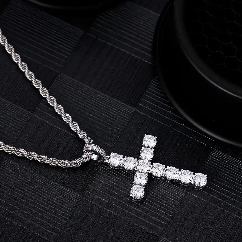 Huitan 60cm Twisted Chain Cross Necklace - Luxury Cubic Zirconia Pendant