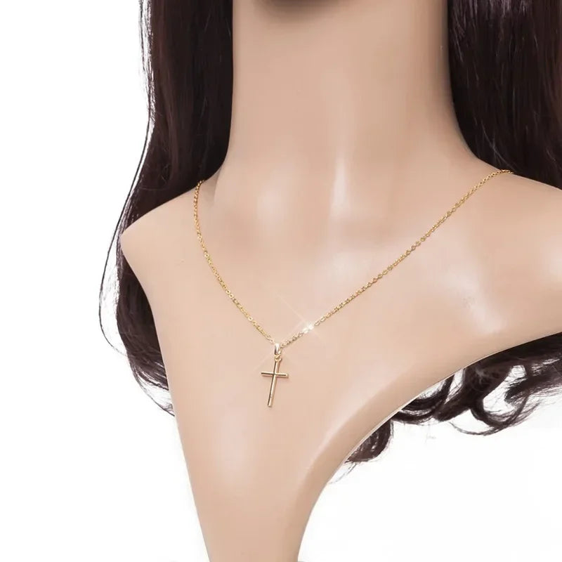 Luxury Zircon Cross Pendant Necklace - Golden Silver Jewelry for Men Women