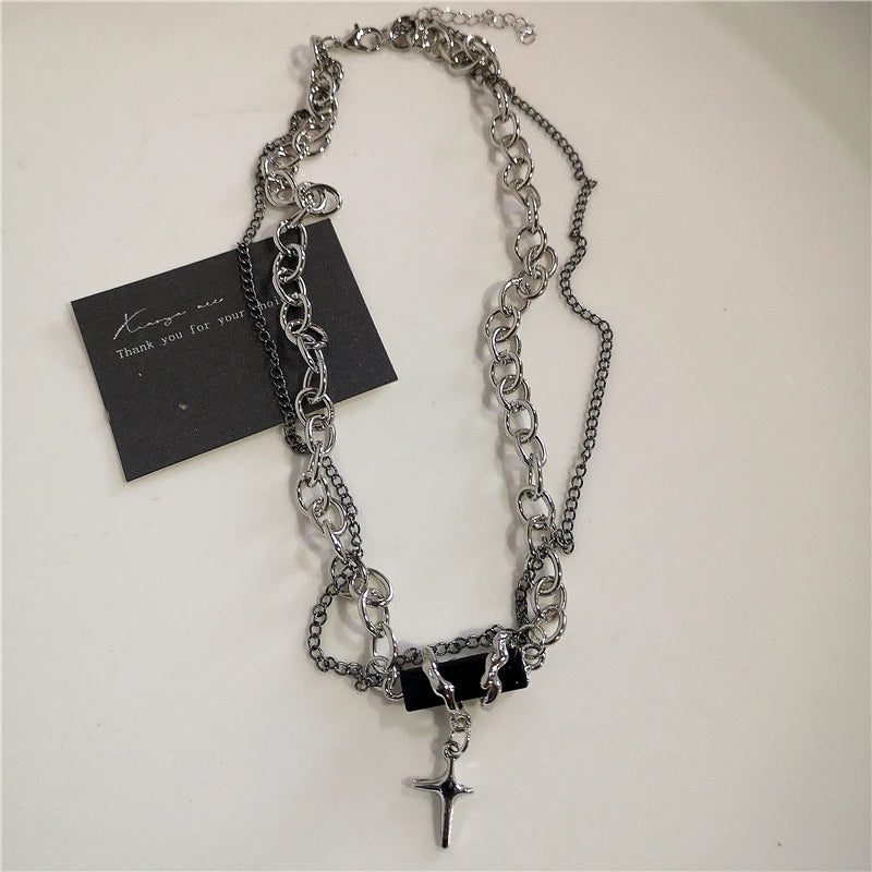 Cross Necklace Zircon Pendant - Hip Hop Bling Fashion Stainless Steel