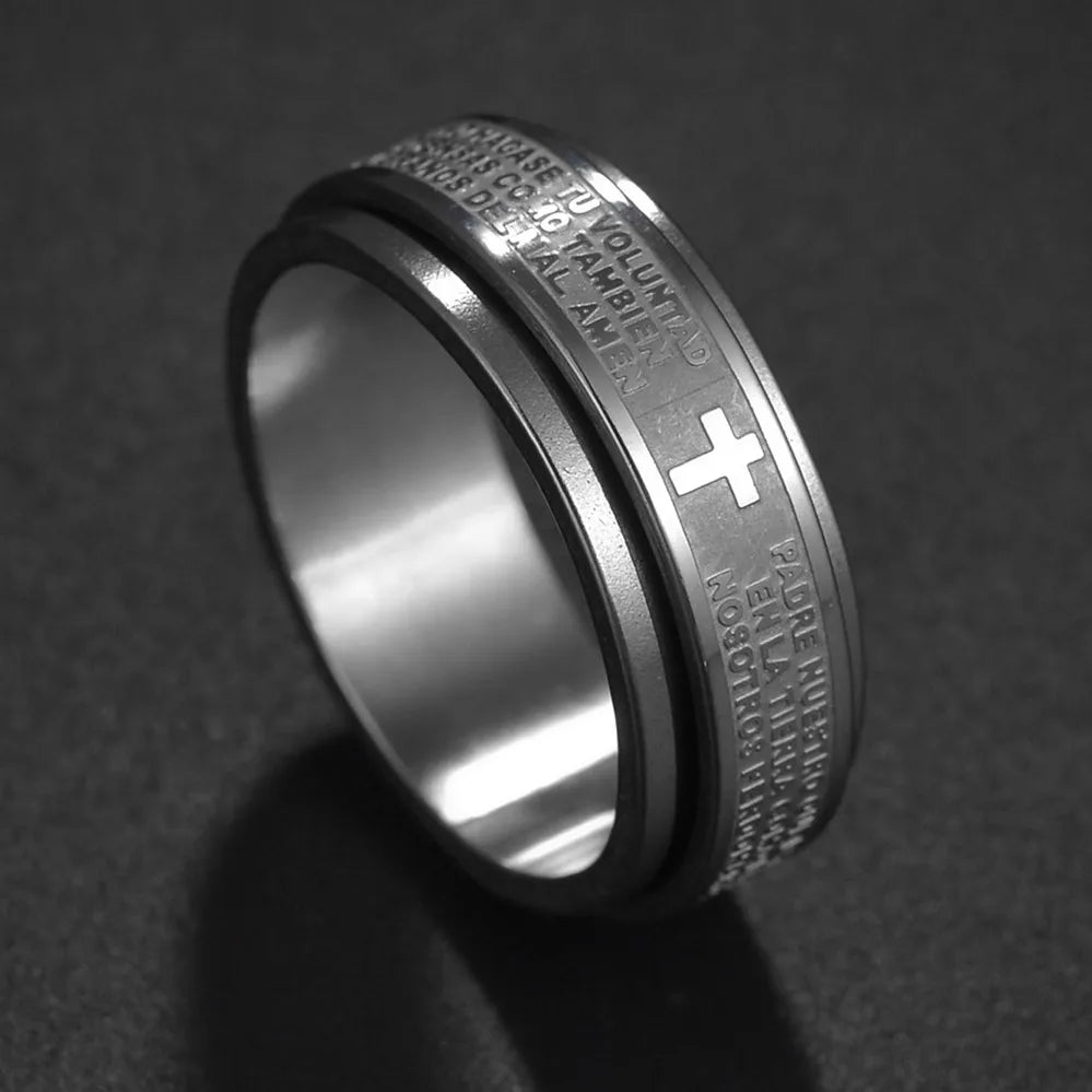 Stainless Steel Cross Ring Christian Jesus Christ Lord Prayer for Men and Women