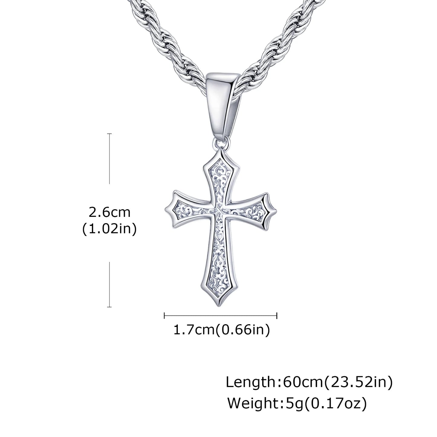 Hip Hop Cross Necklace - 50/55/60cm Stainless Steel Chic Cross Pendant