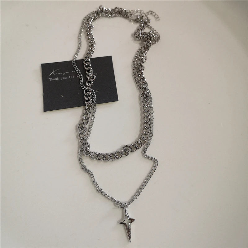 Cross Necklace Zircon Pendant - Hip Hop Bling Fashion Stainless Steel