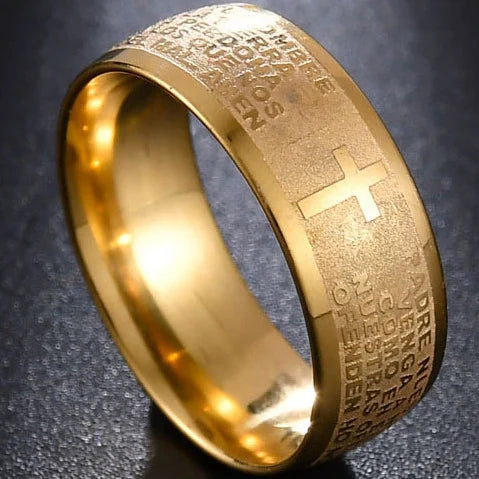 Stainless Steel Cross Ring Christian Jesus Christ Lord Prayer for Men and Women