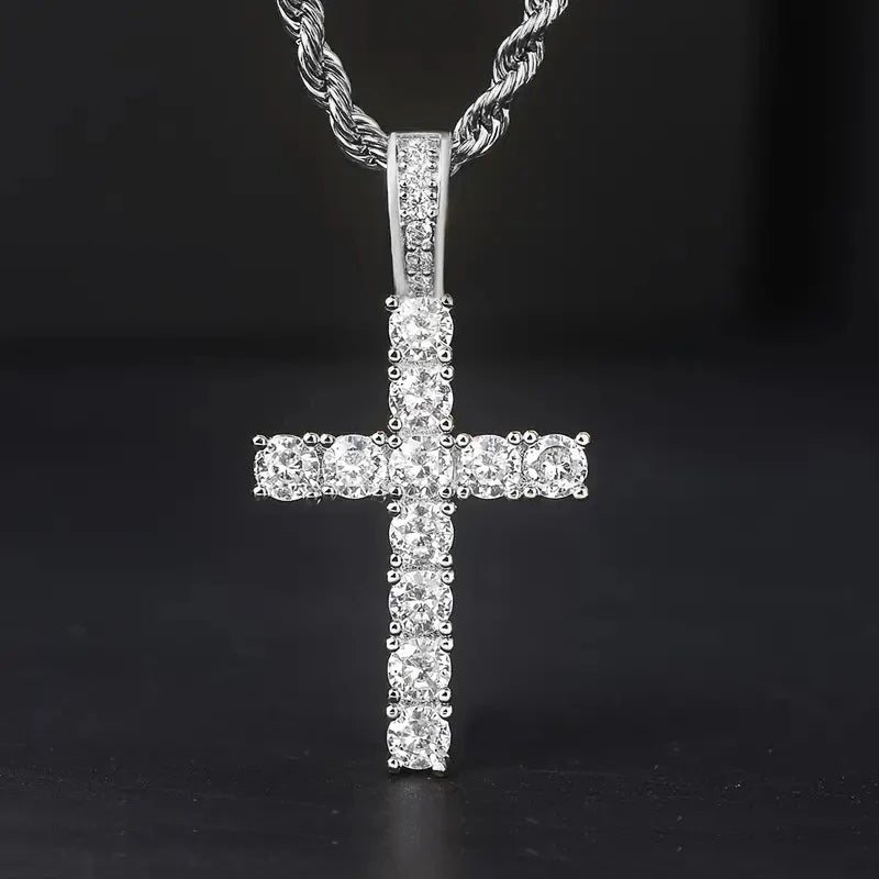 Huitan 60cm Twisted Chain Cross Necklace - Luxury Cubic Zirconia Pendant