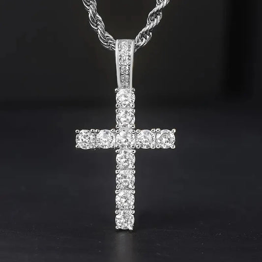 Huitan 60cm Twisted Chain Cross Necklace - Luxury Cubic Zirconia Pendant