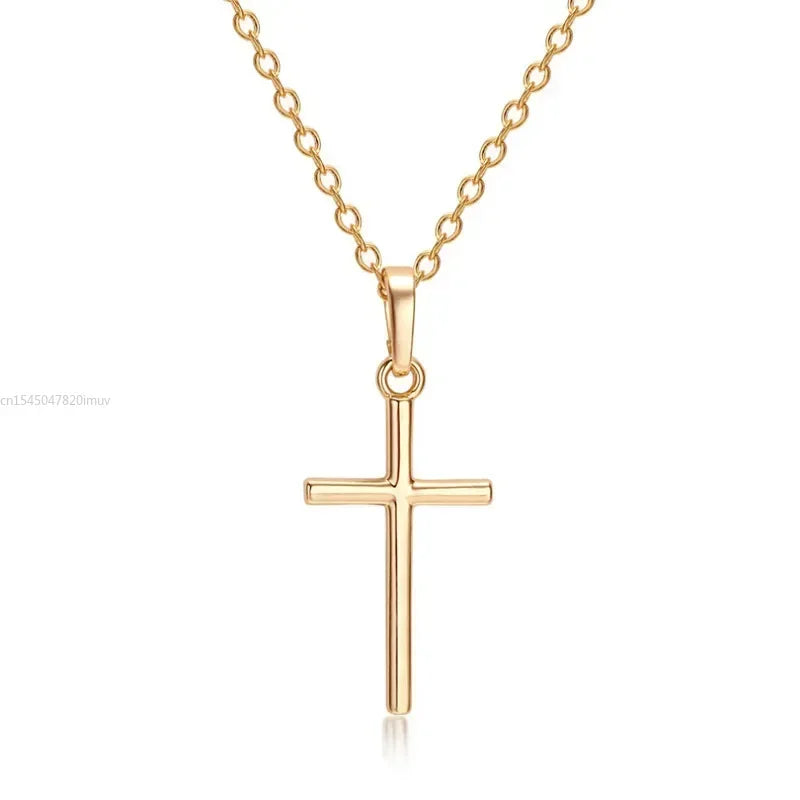 Luxury Zircon Cross Pendant Necklace - Golden Silver Jewelry for Men Women