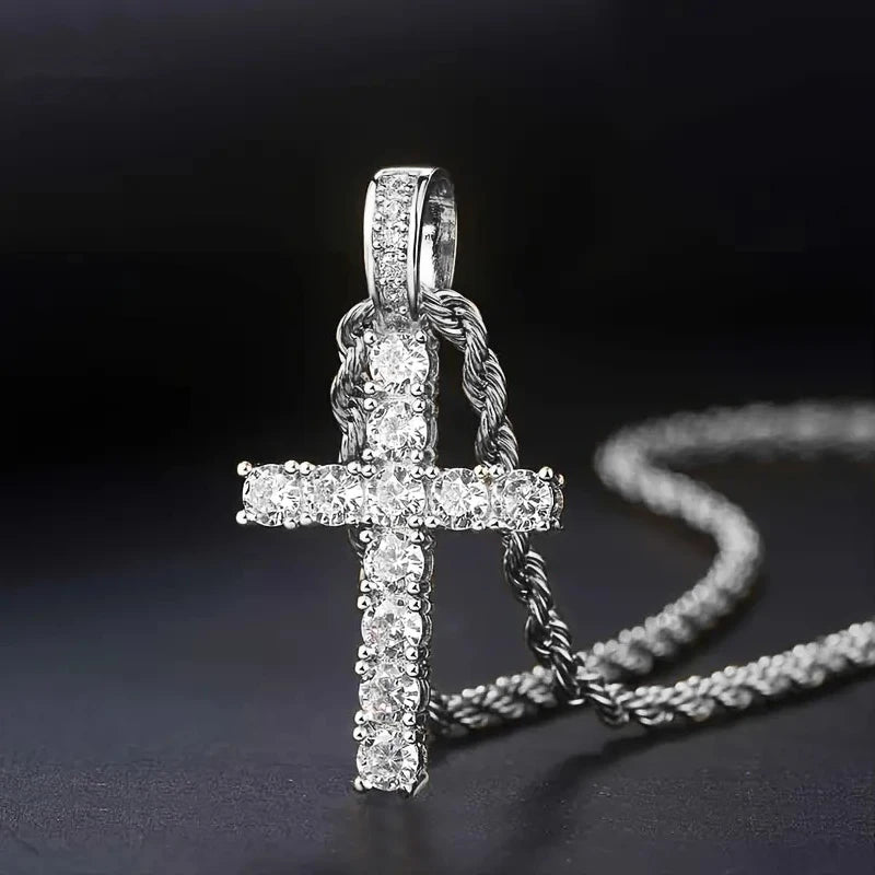 Huitan 60cm Twisted Chain Cross Necklace - Luxury Cubic Zirconia Pendant