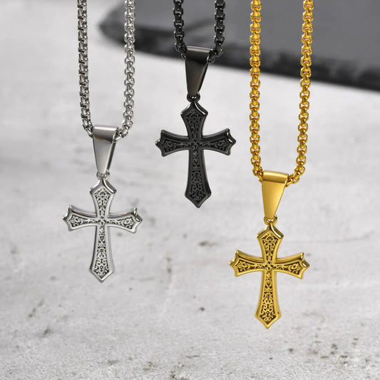 Hip Hop Cross Necklace - 50/55/60cm Stainless Steel Chic Cross Pendant