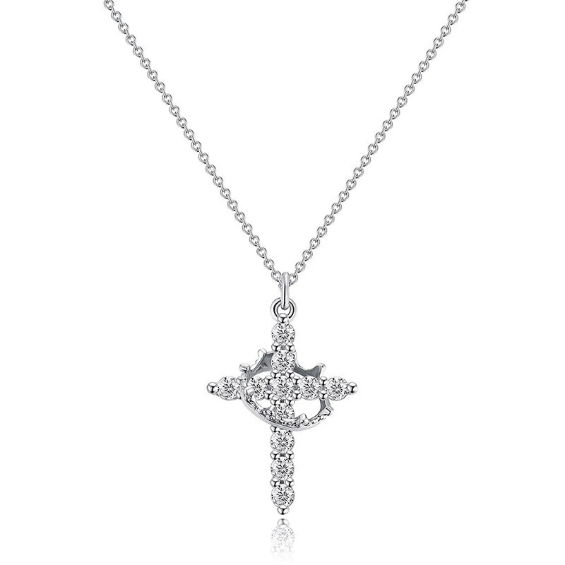 Rotatable Crown Rhinestone Cross Choker Necklace Set - Christian Jewelry Gift