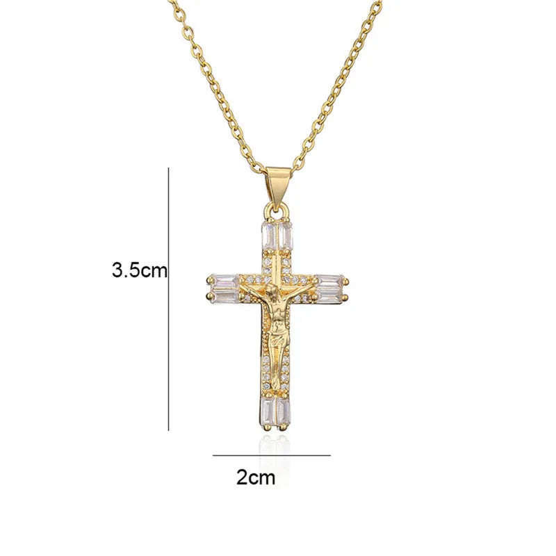 Premium Zircon Cross Pendant Necklace - Stainless Steel Jewelry for Men & Women
