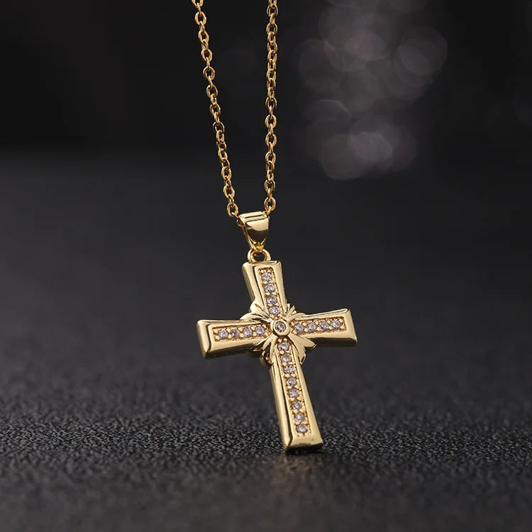 Premium Zircon Cross Pendant Necklace - Stainless Steel Jewelry for Men & Women
