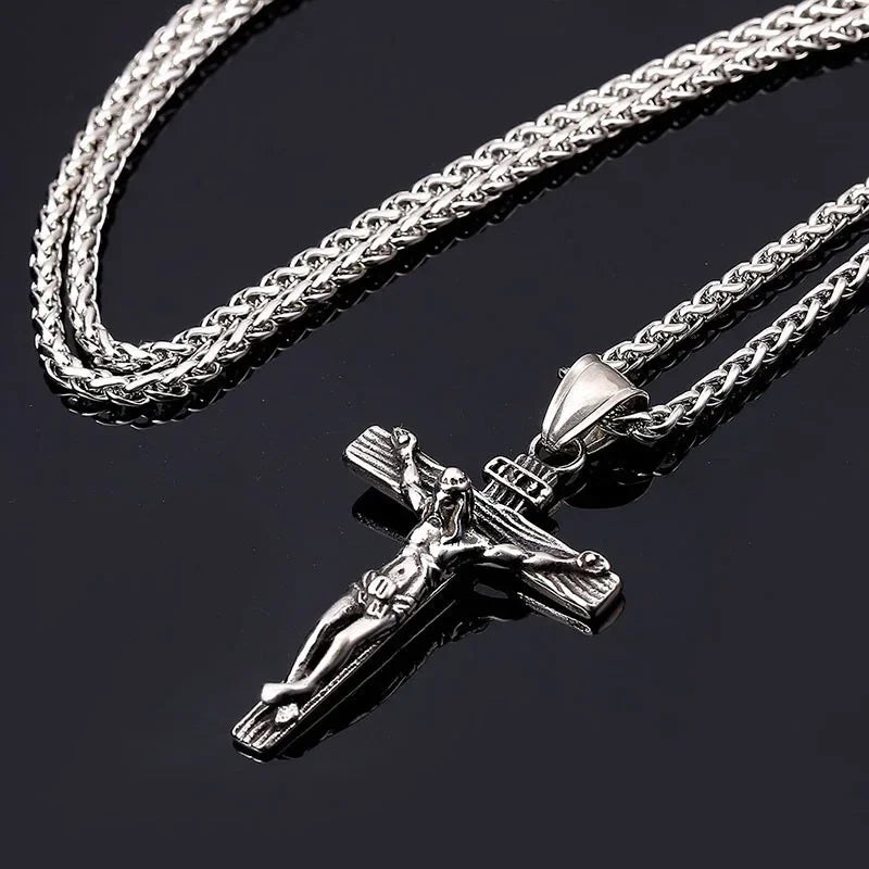 Religious Jesus Cross Necklace - Gold Color Pendant Chain Jewelry for Men and Women