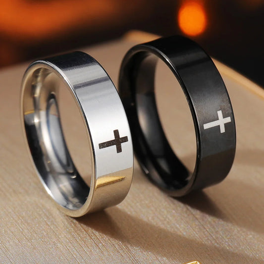 Stainless Steel Cross Ring Christian Jesus Christ Lord Prayer for Men and Women