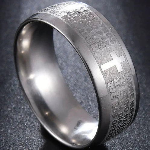 Stainless Steel Cross Ring Christian Jesus Christ Lord Prayer for Men and Women