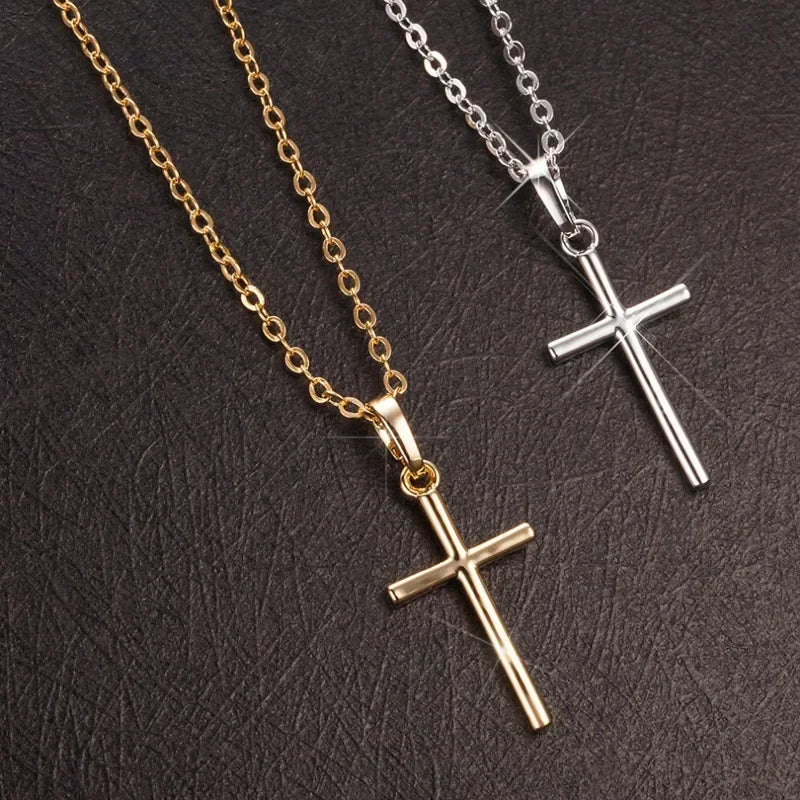 Luxury Zircon Cross Pendant Necklace - Golden Silver Jewelry for Men Women