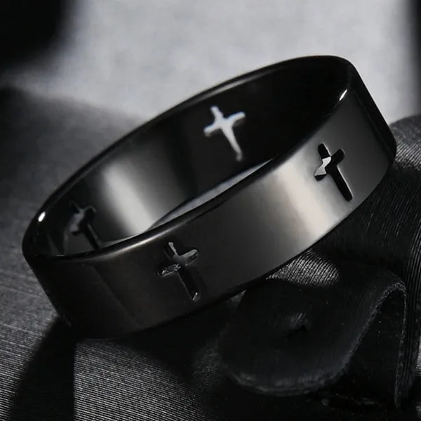 Stainless Steel Cross Ring Christian Jesus Christ Lord Prayer for Men and Women