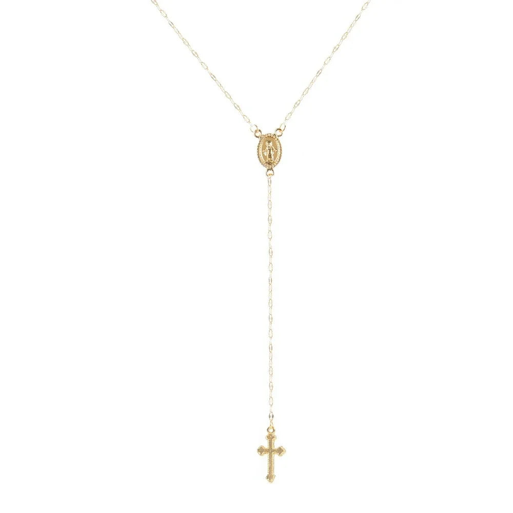 Vintage Christian Cross Rosary Pendant Necklace - Religious Jewelry for Women