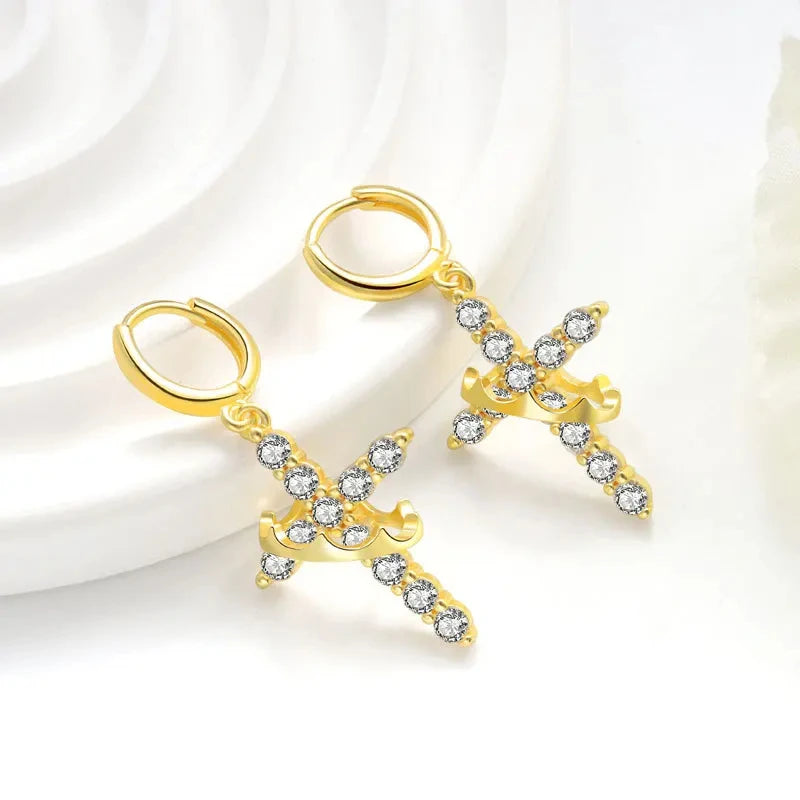 Rotatable Crown Rhinestone Cross Choker Necklace Set - Christian Jewelry Gift