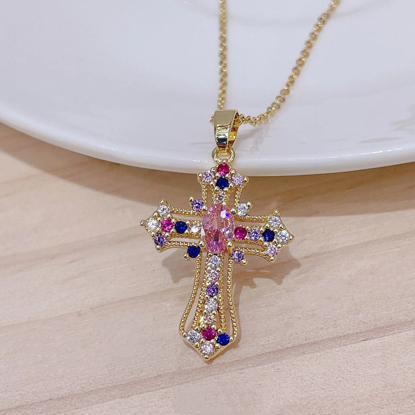 Premium Zircon Cross Pendant Necklace - Stainless Steel Jewelry for Men & Women