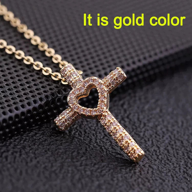 Premium Zircon Cross Pendant Necklace - Stainless Steel Jewelry for Men & Women