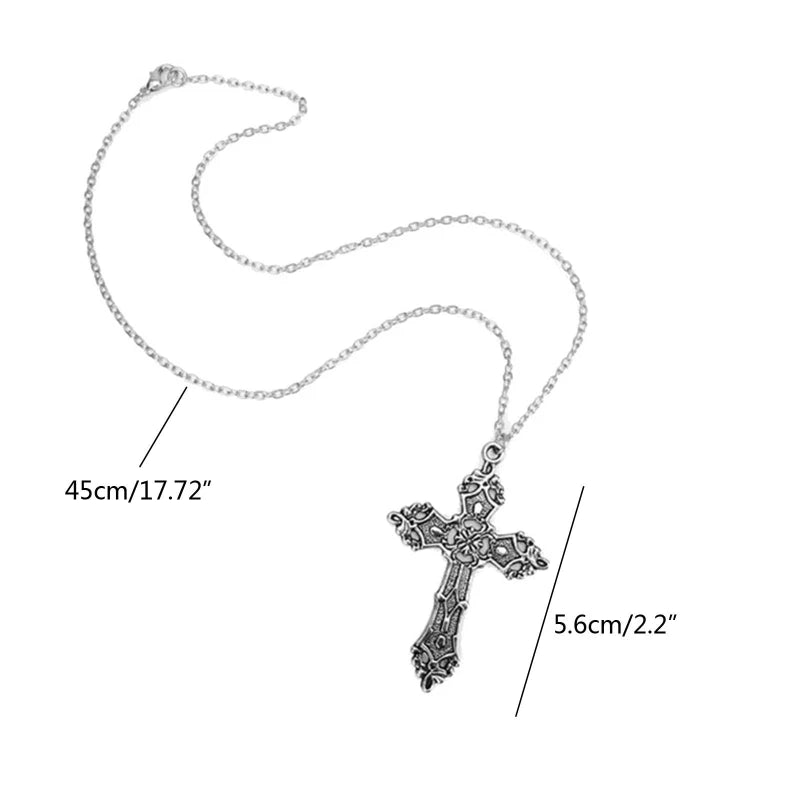 Vintage Gothic Cross Necklace for Women - Christian Punk Jewelry Long Chain Choker
